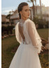 Long Sleeves Ivory Beaded Lace Tulle Keyhole Back Wedding Dress